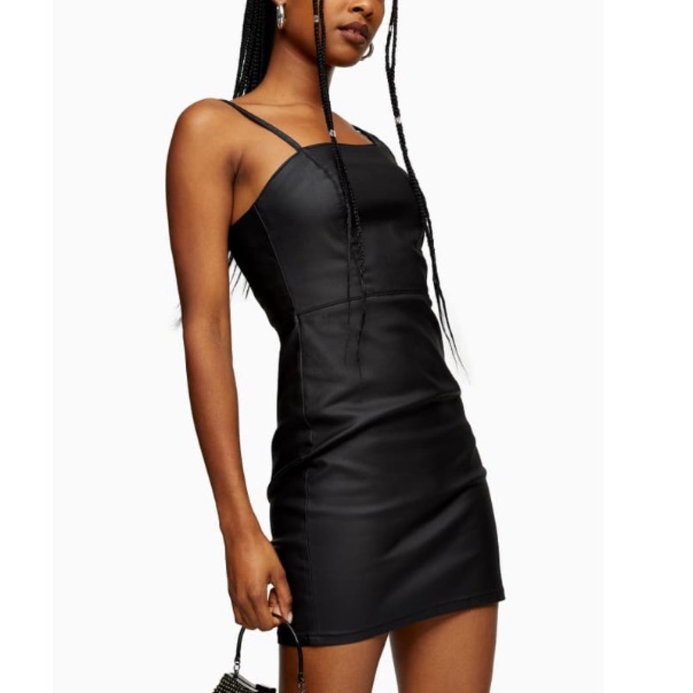 TOPSHOP ASYMMETRICAL BODYCON DRESS FAUX LE…